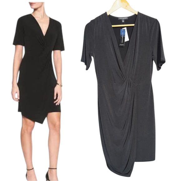 Banana Republic Dresses & Skirts - Banana Republic Dress Black Side Knot Faux Wrap Stretchy MEDIUM NWT